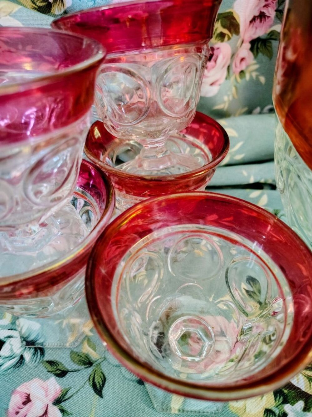 Vintage 1960s Indiana Glass Company Cranberry Red Glass Bowl, 11 Glasses, Set - Picture 6 of 16